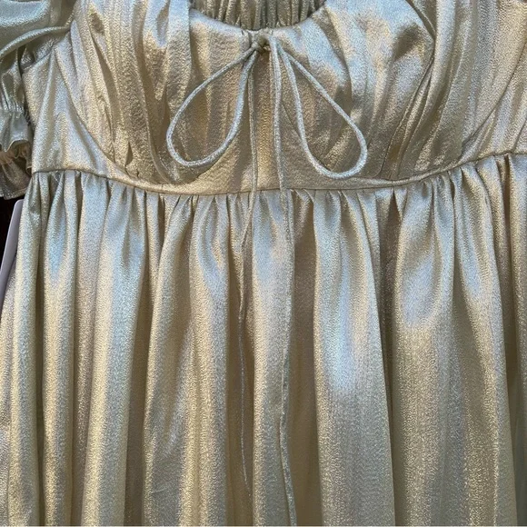 Selkie The Seashell Gown in Gold Medium Babydoll Puff Sleeve Regency Style - Picture 5 of 15